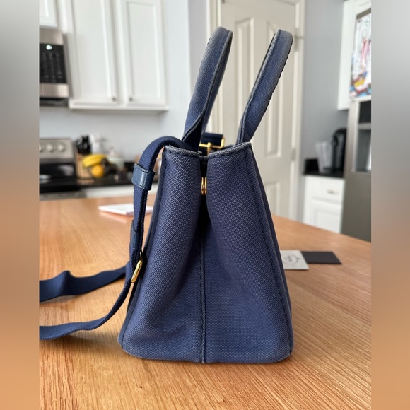 Prada Canapa canvas blue small tote with strap and card certificate - Picture 6 of 11